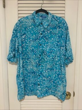 Blue Ginger Tropical Print Button-Up Shirt XL